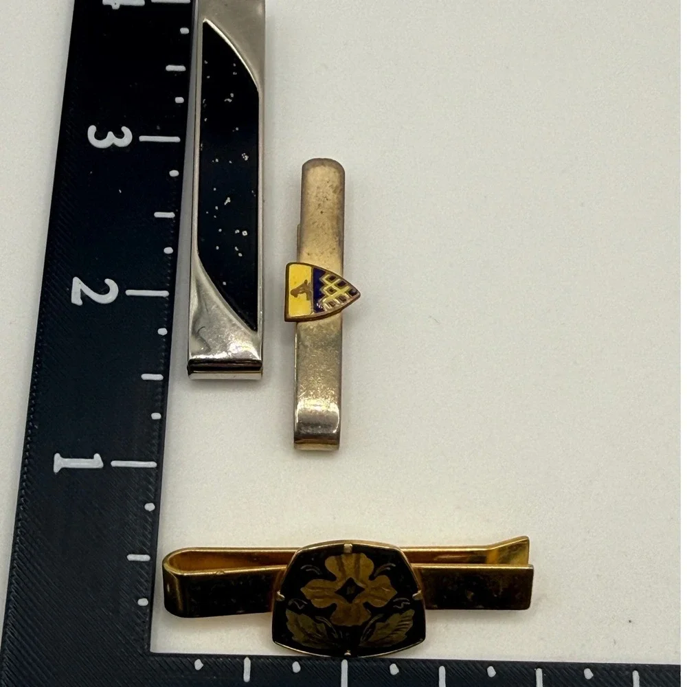 Vintage Money Clip Lot 3pc Mens Gold Silver Tone Damascene Enamel Shield Swank